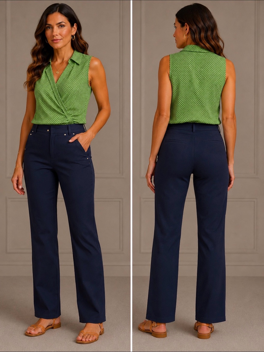 Talbots Bright Green Polka Dot Sleeveless Faux-Wrap Camisole